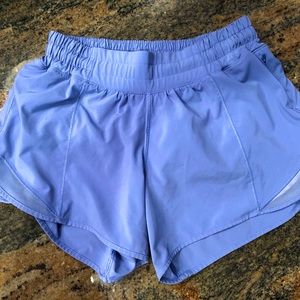 Lululemon Hotty Hot Low Rise Lined Shorts 2.5” in powder blue.  Great condition